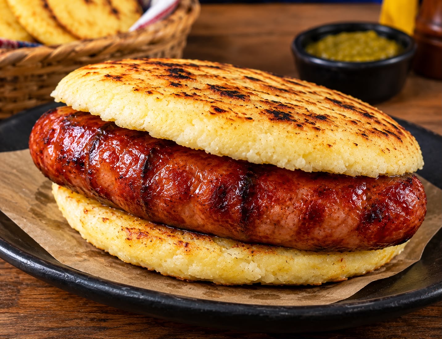 Arepa con chorizo